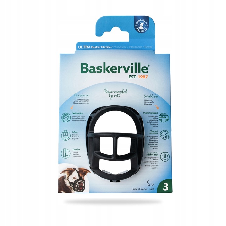 BASKERVILLE ULTRA 3 MUZZLE Kaganiec FIZJOLOGICZNY dla Psa LEKKI M 27/7cm