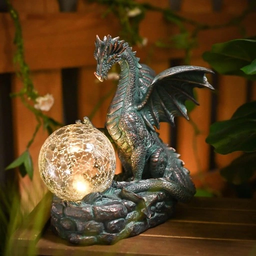 FIGURA OGRODOWA FIGURKA OZDOBA OGRODU DEKORACJA SMOK LAMPKA