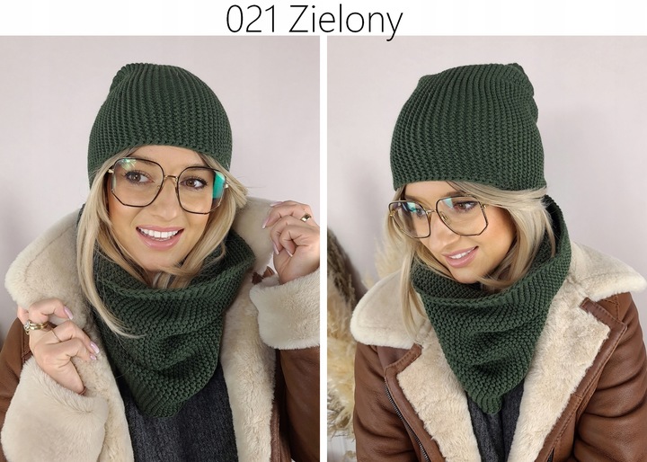 Ciepły KOMPLET damski CZAPKA + KOMIN szal PIĘKNY zimowy polski MODNE KOLORY