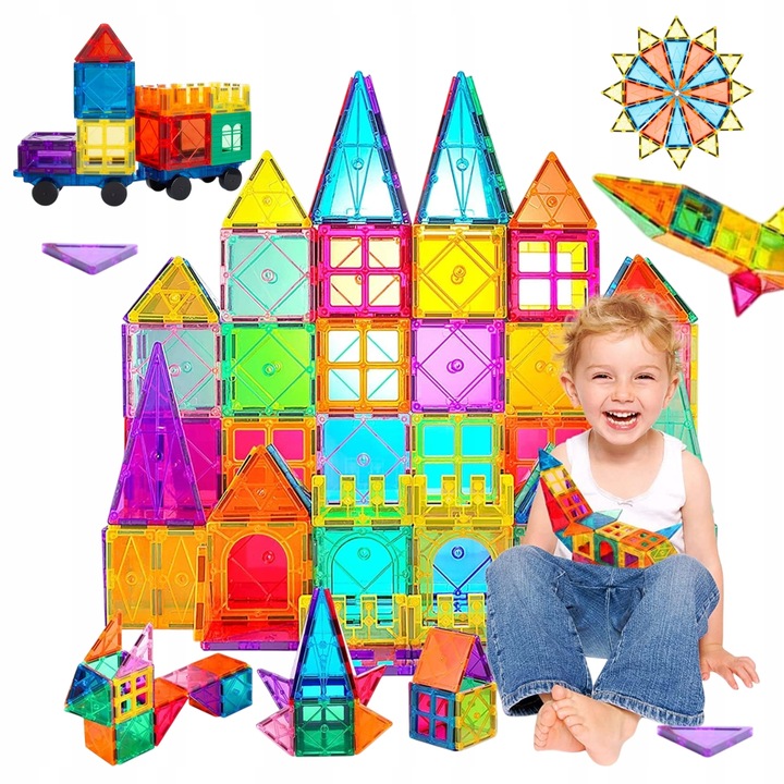100 X KLOCKI MAGNETYCZNE DUŻE 3D MAGNETIC TILES KONSTRUKCYJNE ZESTAW DZIECI