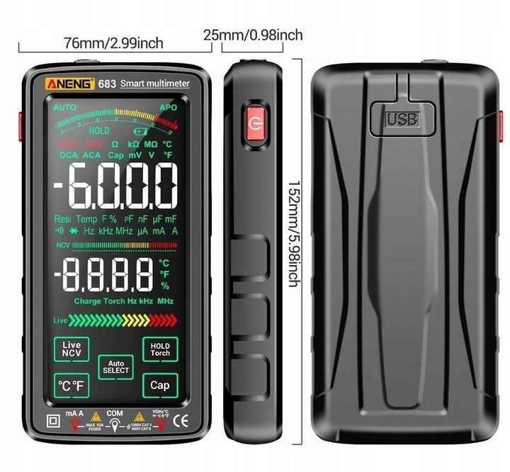 Multimetr cyfrowy ANENG 683 AC/DC 6000 zliczeń