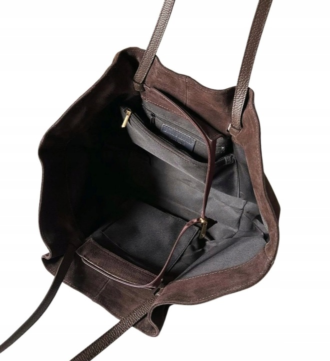 Czekoladowa torebka zamszowa shopper brąz SKÓRA ZAMSZ NATURALNY Vera Pelle