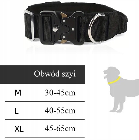 MEGA MOCNA SOLIDNA OBROŻA TAKTYCZNA DO DUŻEGO PSA METALOWA KLAMRA 45-65 XL