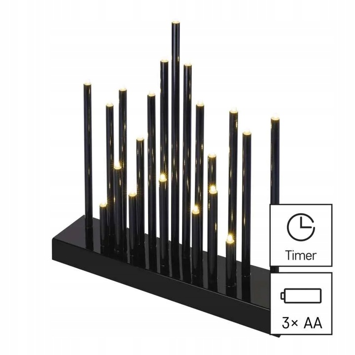 Świecznik świateczny czarny 20 LED 27 cm 3x AA ciepła biel IP20 timer EMOS