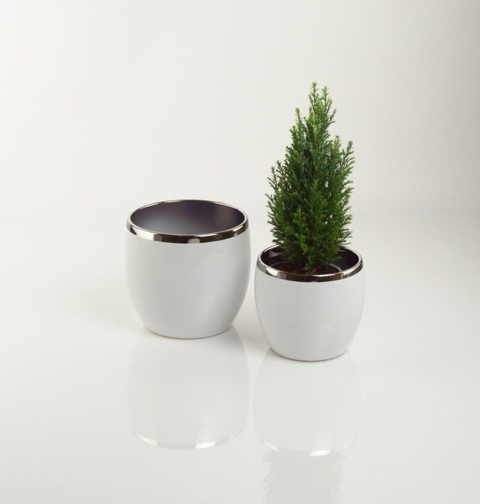 OSŁONKA KSZTAŁT KULI, KULA DONICZKA BIAŁO-SREBRNA 17 CM NA KWIATY