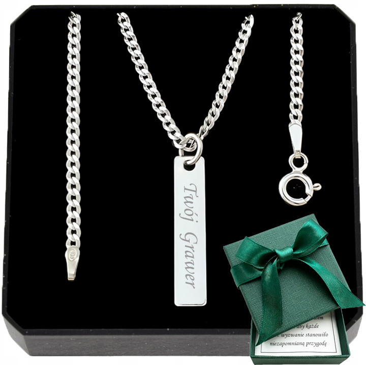 Łańcuszek męski srebrny 925 pancerka 50 cm z blaszką i grawerem na prezent