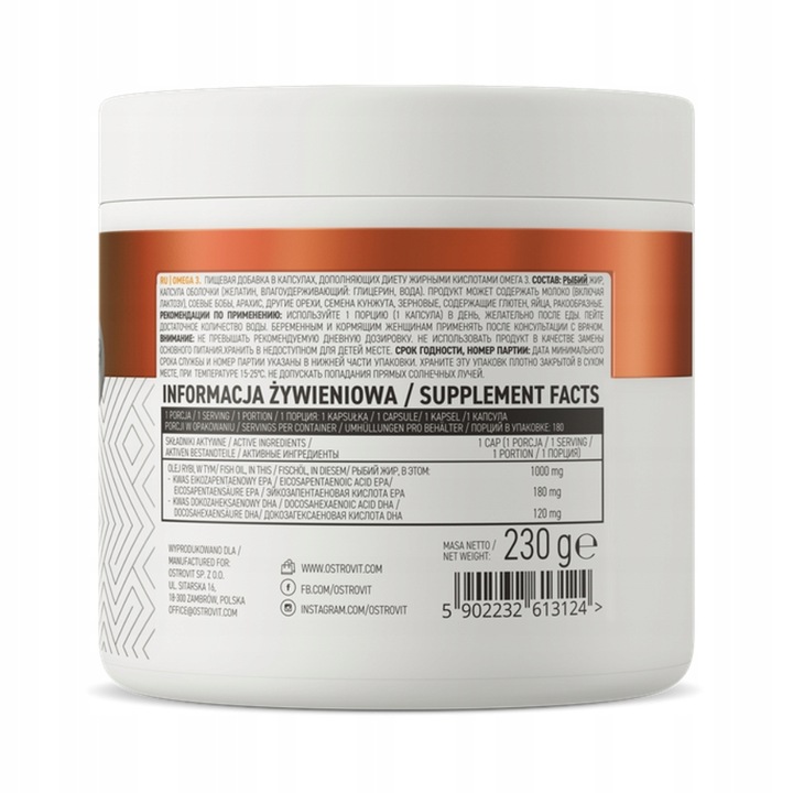 OstroVit Omega 3 180 kapsułek WITAMINY KWASY TŁUSZCZOWE