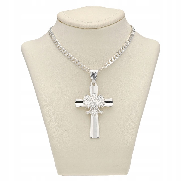 ZAWIESZKA SREBRNY KRZYŻYK PATRIOTYCZNY Z ORŁEM DIAMENTOWANY MĘSKI