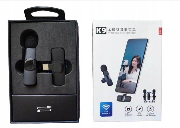 2xMIKROFON KRAWATOWY BEZPRZEWODOWY PRZYPINANY USB-C Lightning do IPhone 2w1