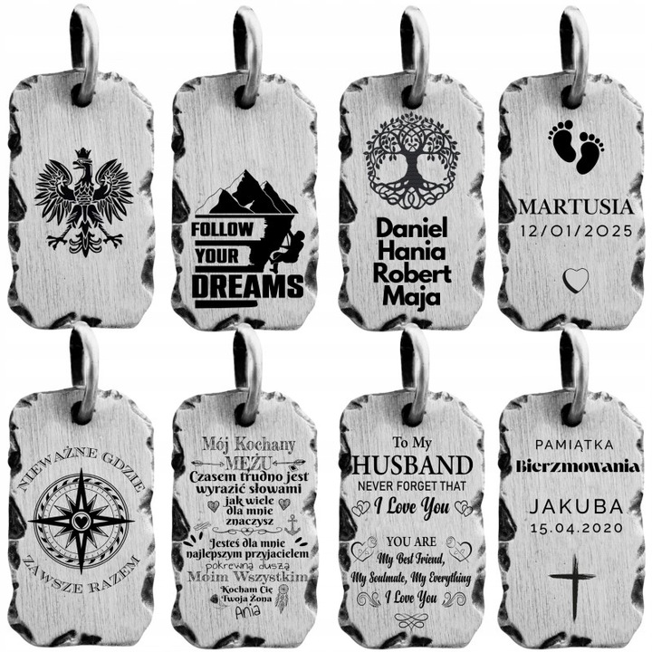 Unikatowy nieśmiertelnik Raw Edge Twój grawer s925 zawieszka na łańcuszek