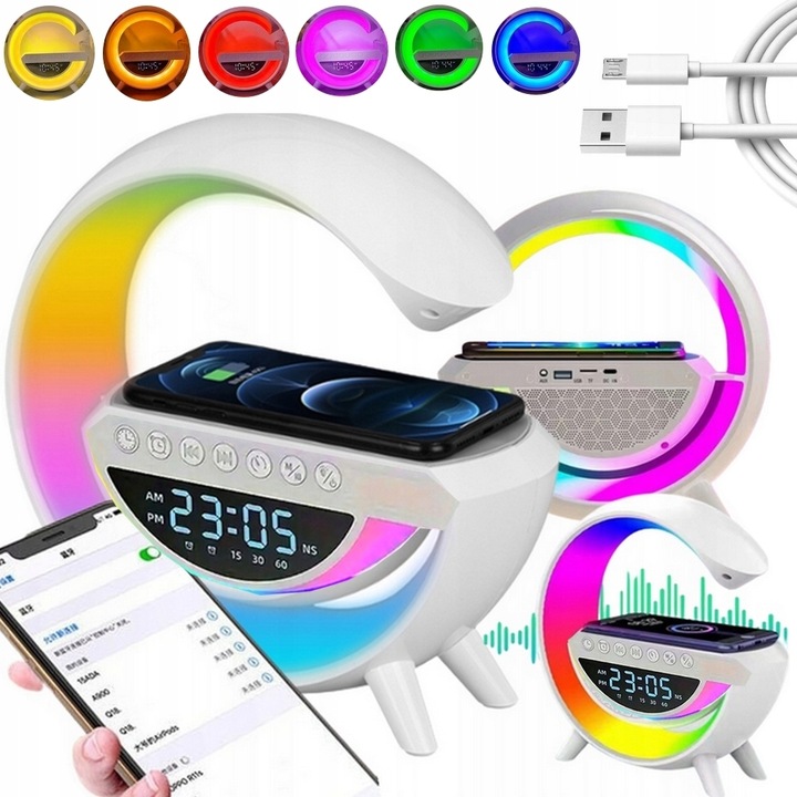 LAMPKA NOCNA LED RADIO FM ŁADOWARKA BUDZIK GŁOŚNIK RGB ZEGAR