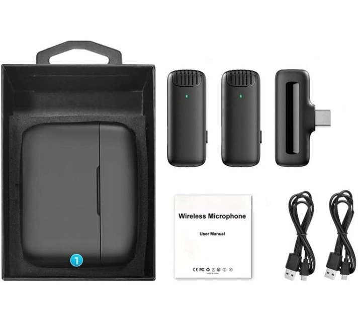 2x mikrofon krawatowy bezprzewodowy USB-C + etui youtube, tik tok