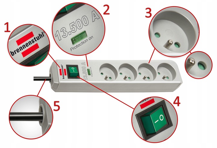 Listwa Zasilająca Przedłużacz Przepięciowy Szary 4 GNIAZDA Certyfikat CE