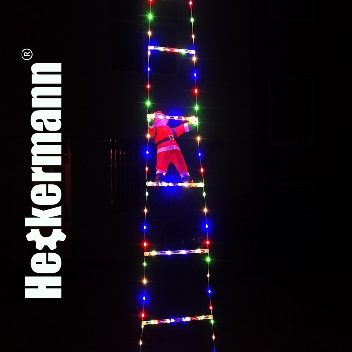 ŚWIĄTECZNA DEKORACJA LED MIKOŁAJ WSPINAJĄCY SIĘ PO DRABINIE ŚWIECĄCY 330cm