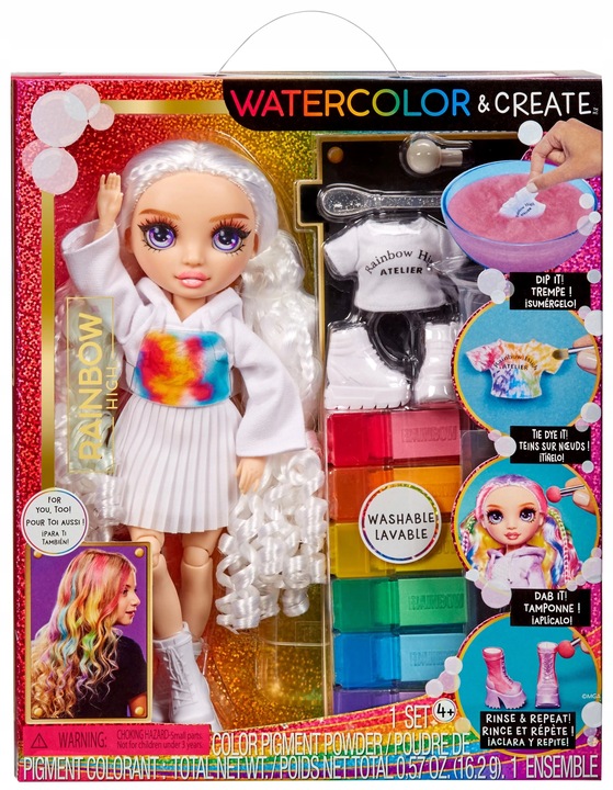 RAINBOW HIGH WATERCOLOR & CREATE LALKA DO MALOWANIA FIOLETOWE OCZY 507581