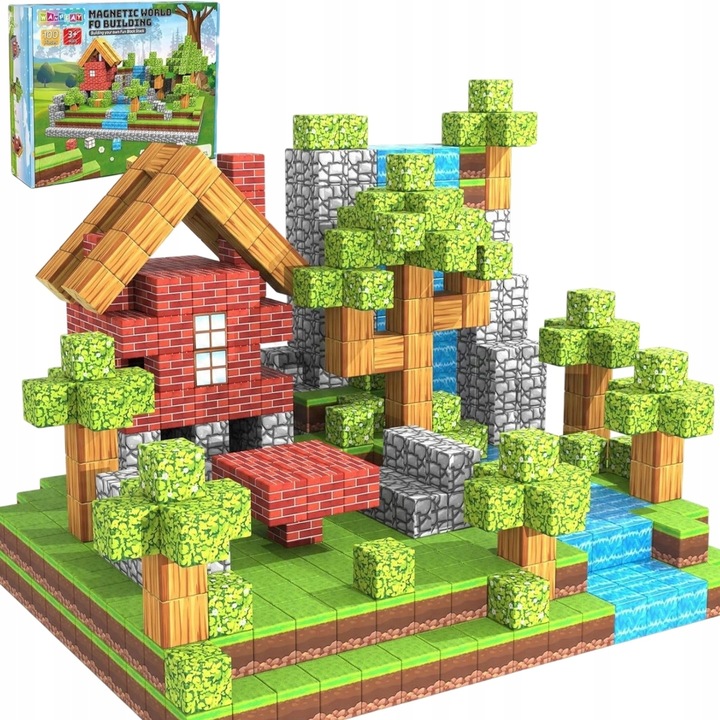 KLOCKI MAGNETYCZNE SZEŚCIANY ZESTAW 200 KLOCKÓW + 4 LUDZIKI KLOCKI PIKSELE