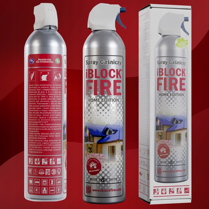 SPRAY GAŚNICZY DO DOMU iBlockFIRE Home Edition BIO SKUTECZNA DLA: A B C F E