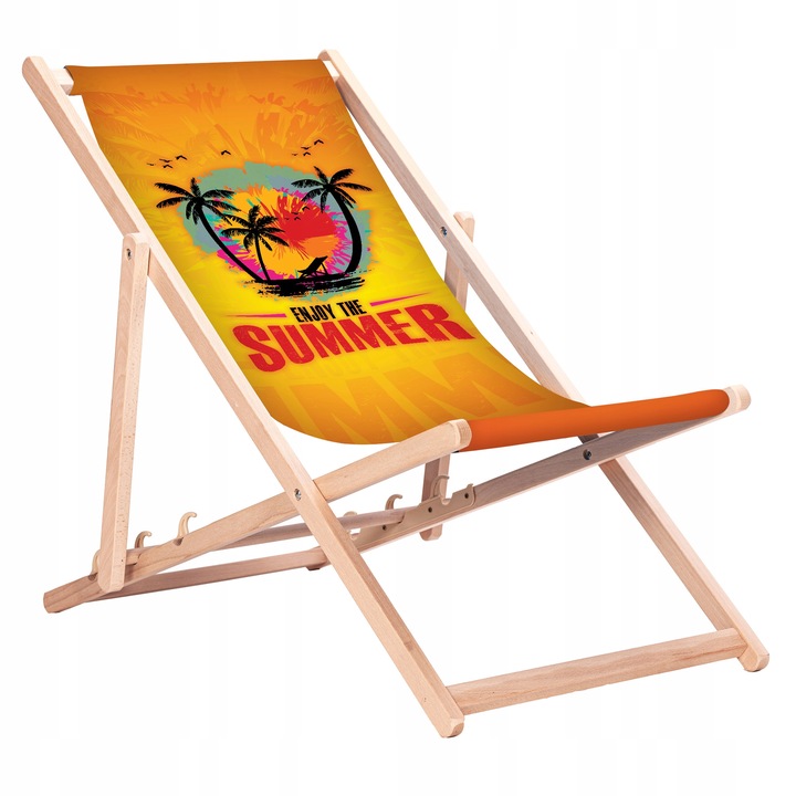 Leżak Drewniany Plażowy z Nadrukami Hello Summer Bukowe Leżaki KN127