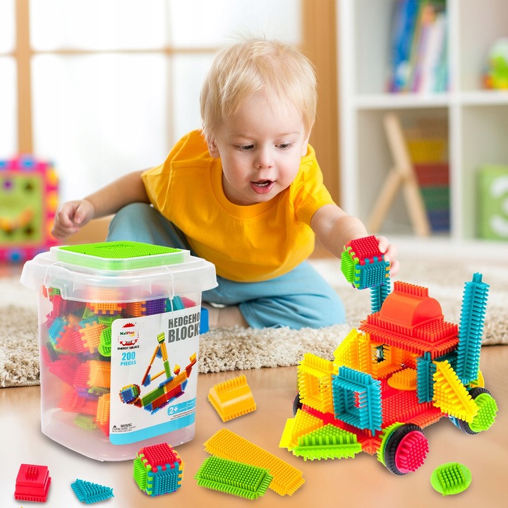 KLOCKI KONSTRUKCYJNE WAFLE JEŻYKI KOLOROWE MOCNE DLA DZIECI WIADERKO XXL