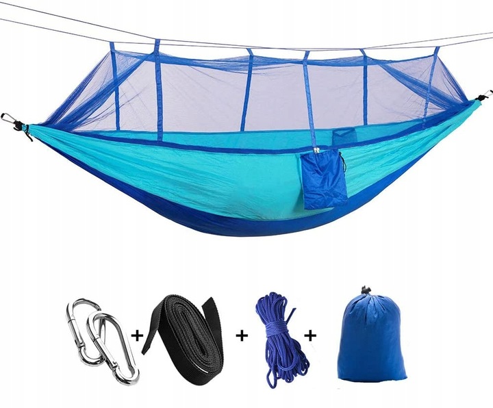 MOCNY HAMAK 2-OSOBOWY Z MOSKITIERĄ 260x140cm 200KG