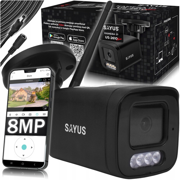 KAMERA ZEWNĘTRZNA IP WiFi 8MPx METALOWA 4K ULTRA HD DETEKCJA RUCHU ZOOM 8MP