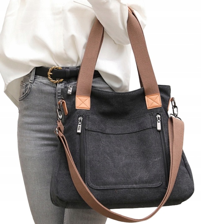 TORBA TOREBKA DAMSKA NA RAMIĘ POJEMNA MOCNA CZARNA MIEJSKA LISTONOSZKA