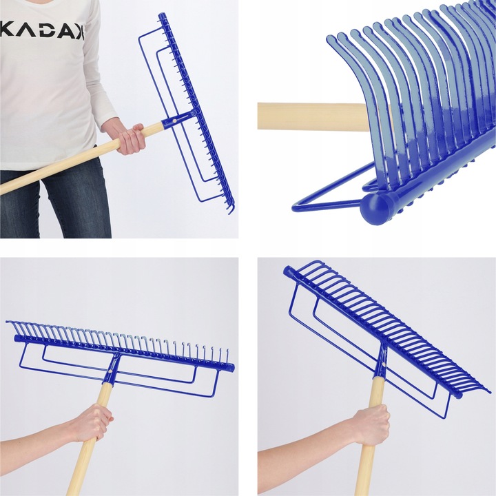 GRABIE METALOWE DO LIŚCI TRAWY OGRODOWE 165cm WZMOCNIONE 32 ZĘBNE TRZONEK