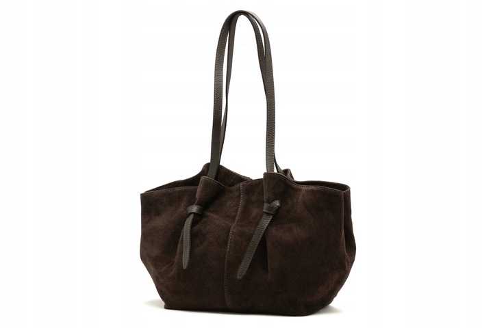 Czekoladowa torebka zamszowa shopper brąz SKÓRA ZAMSZ NATURALNY Vera Pelle