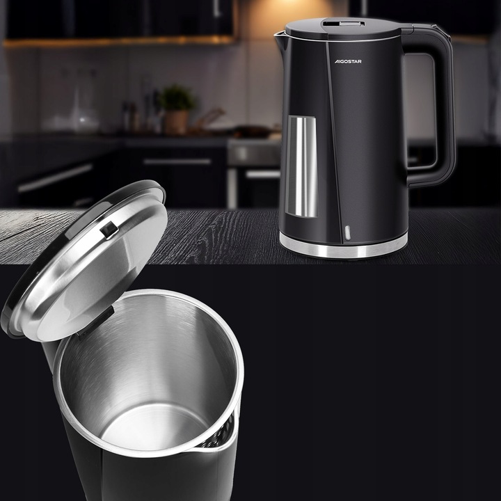 Czajnik Elektryczny Aigostar 1.7L 2200W Podwójne ścianki Czarny