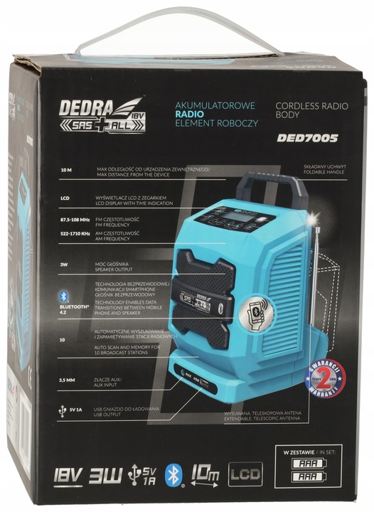 RADIO bluetooth przenośne Głośnik DEDRA SAS+ALL aku 2Ah AUX USB Powerbank