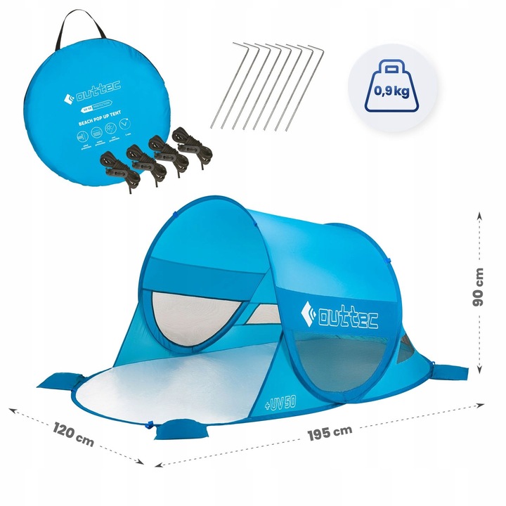 NAMIOT PLAŻOWY SAMOROZKŁADAJĄCY PARAWAN POP UP UV50 OUTTEC