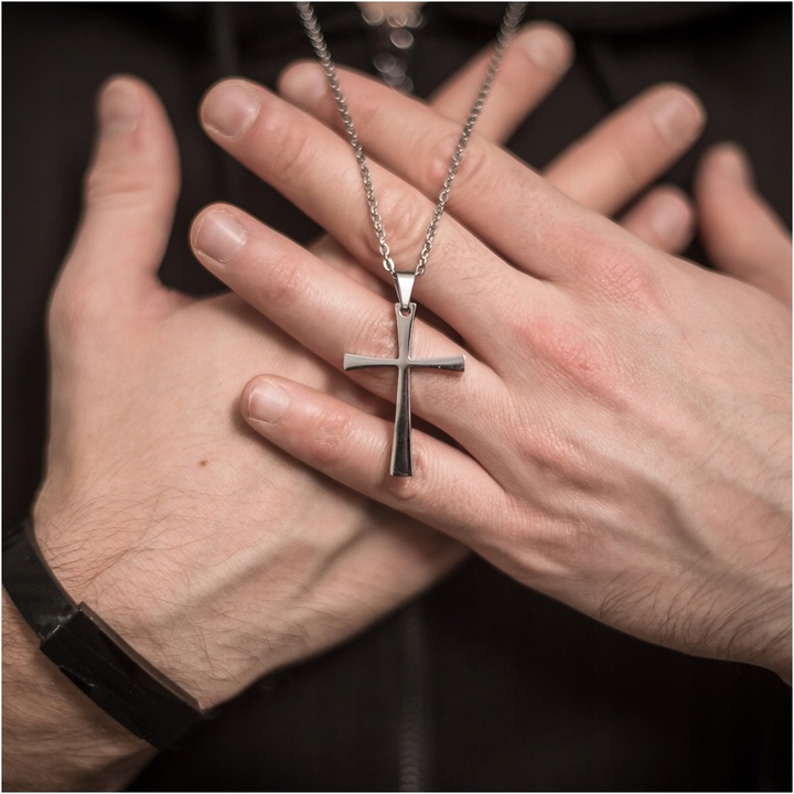 Zawieszka krzyż chrześcijański krzyżyk srebrna STAL CHIRURGICZNA BLINGART