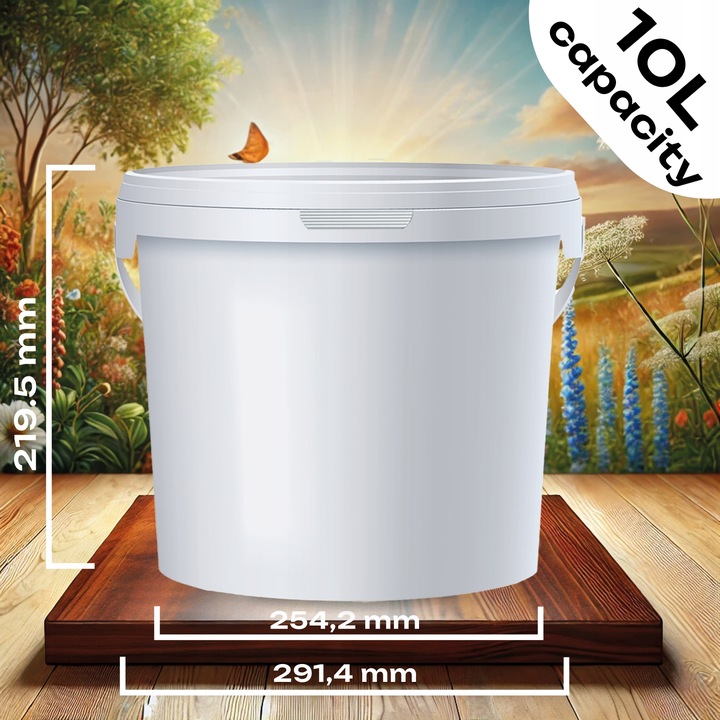 5x 10L Wiaderko Plastikowe wiadro z pokrywą ATEST spożywcze 10 Litrów BIAŁE