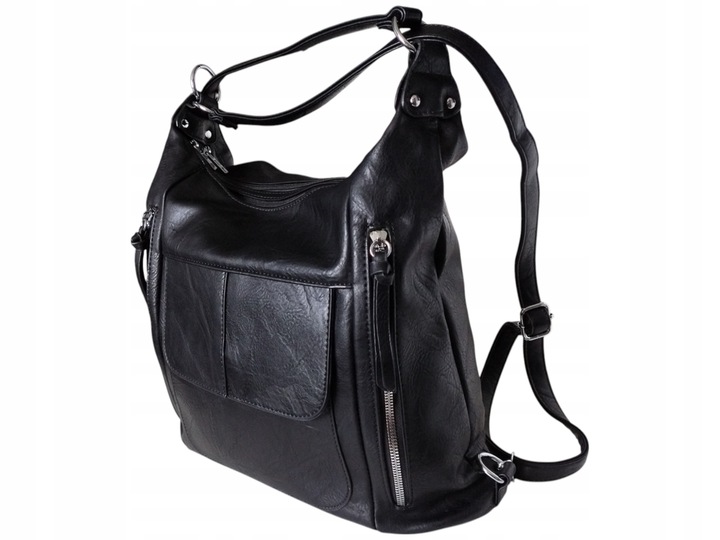 Torebka Damska Torebko-Plecak Miejska Listonoszka Czarny Styl Duży