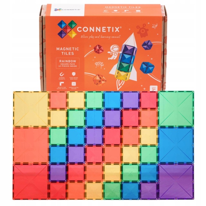 klocki magnetyczne Rainbow Square Pack 42 Connetix kwadraty