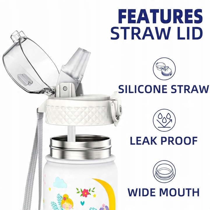 Butelka Do Picia Dla Dzieci Na Gorące i Zimne Napoje 420ml Biała we Wróżki