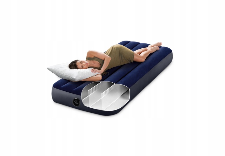 Materac dmuchany welurowy granatowy jednoosobowy łóżko 191x76 INTEX 64756