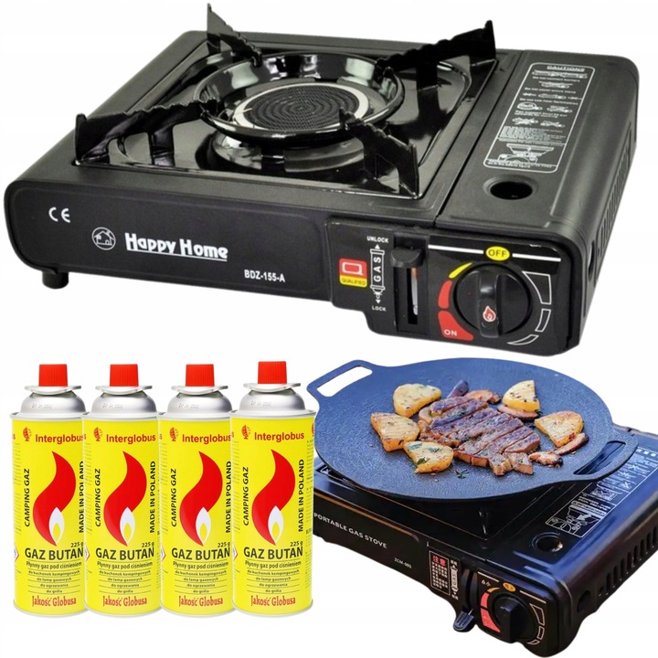 Kuchenka turystyczna palnik przenośna polowa 4x kartusz gazowy Interglobus