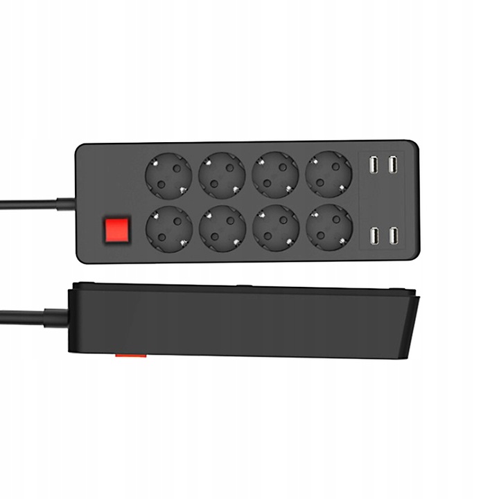 Listwa zasilająca przepięciowa 8 gniazdek przedłużacz 4 x USB ładowarka