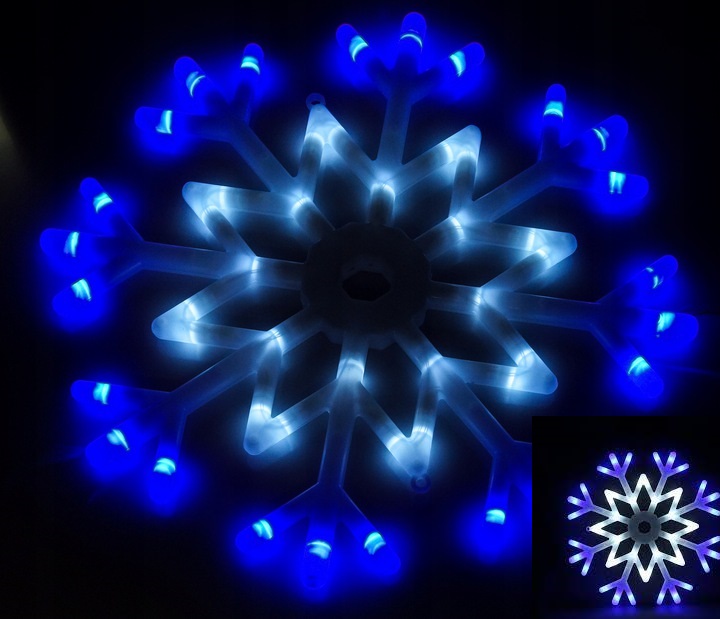 ŚNIEŻYNKA DWUSTRONNA GWIAZDA ŚWIECĄCA LAMPKI LED BIAŁO-NIEBIESK+PROGRAMATOR