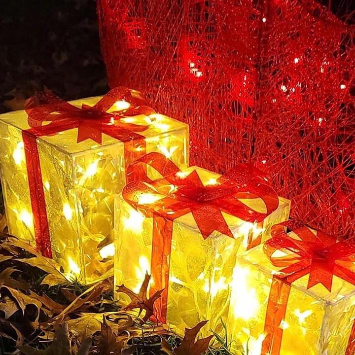 PODŚWIETLANE PUDEŁKA PREZENTOWE 3SZT 8 TRYBÓW ŚWIATŁA LED ŚWIĄTECZNE