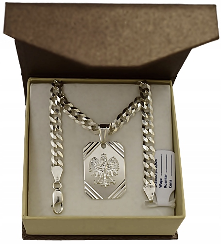 ŁANCUSZEK SREBRNY PANCERKA Z ORŁEM + GRAWER