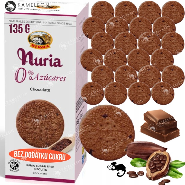 BIRBA Nuria CIASTKA HERBATNIKI PRZEKĄSKA mix SMAKÓW BEZ CUKRU 135gx8 1,08KG