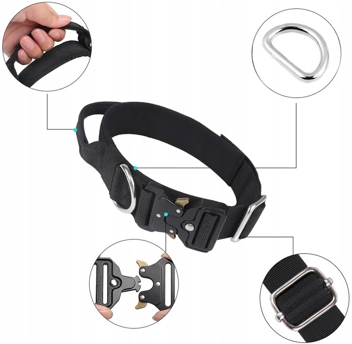 MEGA MOCNA SOLIDNA OBROŻA TAKTYCZNA DO DUŻEGO PSA METALOWA KLAMRA 45-65 XL