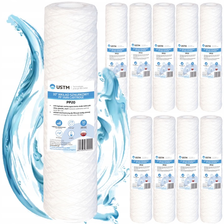 Filtr do wody filtrujący wkład sznurkowy 20 mik PP20 Ustm x10 sztuk