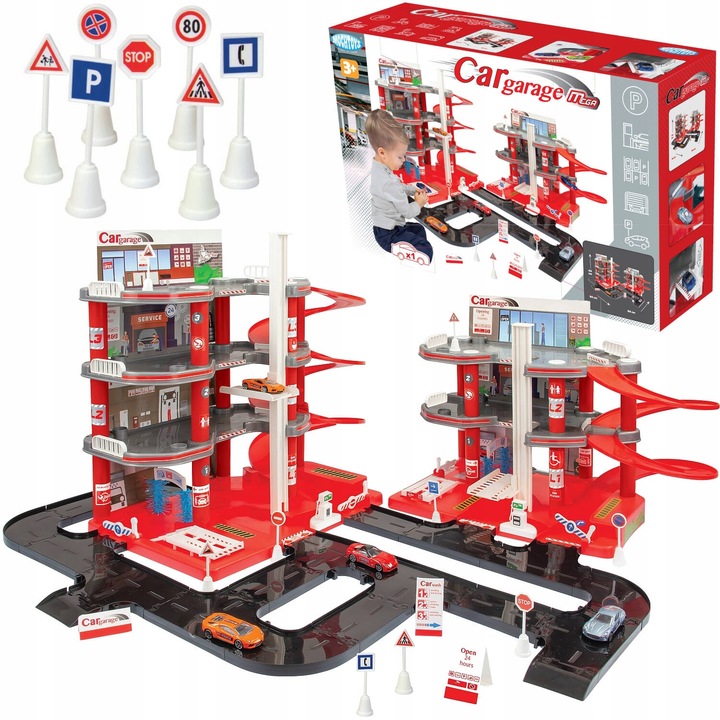 MEGA GARAŻ PARKING 4 POZIOMY 3W1 TOR WINDY MYJNIA + AUTO polski MOCHTOYS
