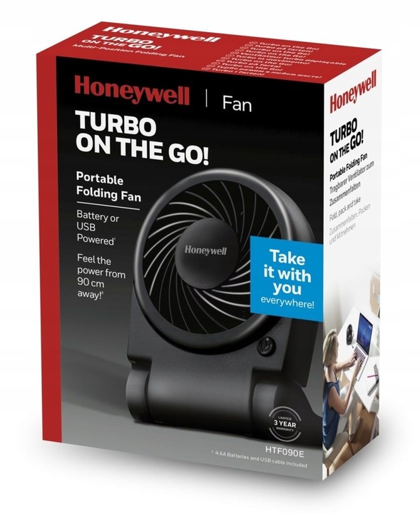WENTYLATOR BIURKOWY 3LATA GW WIATRAK PRZENOŚNY HONEYWELL TURBO HTF090 USB