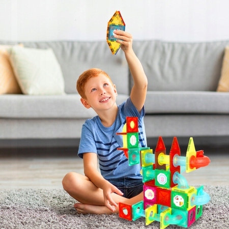 MAGNETYCZNE KLOCKI KONSTRUKCYJNE ŚWIECĄCE TOR KULKOWY KULODROM DUŻY ZESTAW