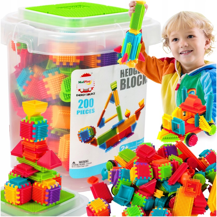 KLOCKI KONSTRUKCYJNE WAFLE JEŻYKI KOLOROWE MOCNE DLA DZIECI WIADERKO XXL