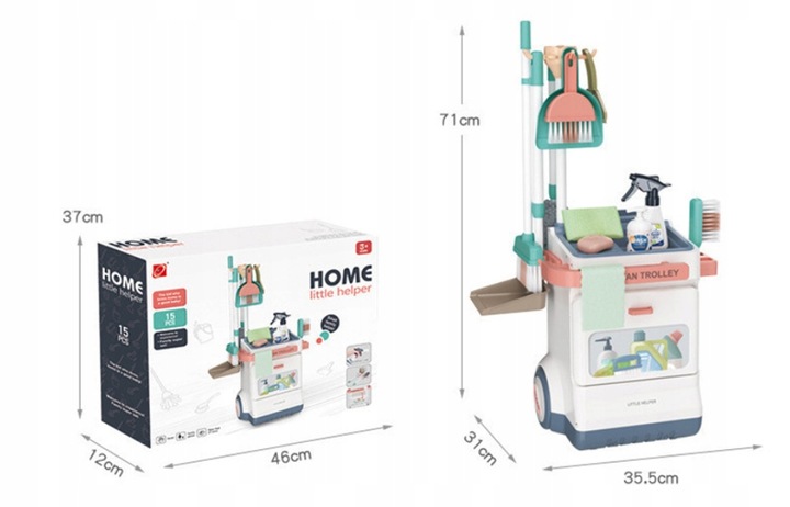 ZABAWKOWY WÓZEK DO SPRZĄTANIA DLA DZIECI ZESTAW ODKURZACZ AKCESORIA